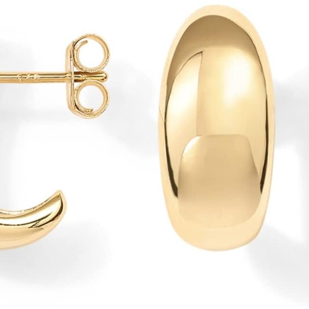 Sterling Silver Gold Plated Huggie Earrings 8x13.5mm Hoop Jewelry for Women